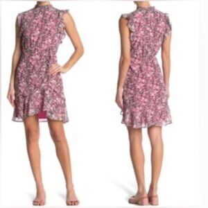 Sam Edelman Floral Ruched Ruffle  Mini Party Cocktail Feminine Dress  Size 14